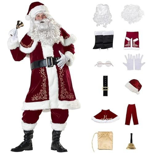 GIYXHU Weihnachtsmannkostüm Deluxe Weihnachtsmann-Kostüm-Set for Damen und Herren, aus Samt, for Weihnachten, Party, Cosplay, Weihnachtsmann-Anzug(M,Men) von GIYXHU