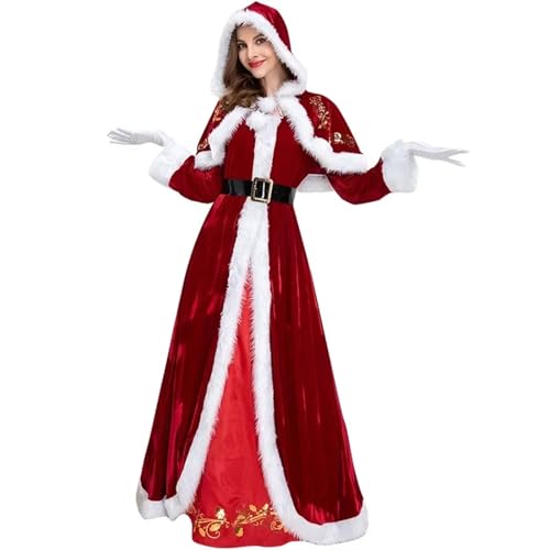 GIYXHU Weihnachtsmannkostüm Erwachsene Weihnachten Santa Claus Cosplay Kostüme Frauen Vintage Weiche Samt Kleid Mantel Party Neue Jahr Performese Kleidung(XXL) von GIYXHU