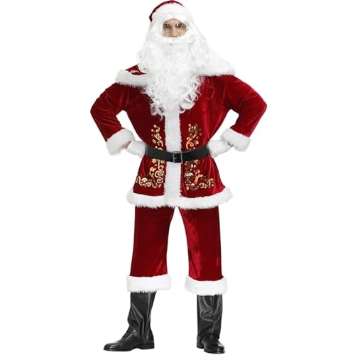 GIYXHU Weihnachtsmannkostüm Plus Size Herren-Weihnachtskleidung, Herren-Weihnachtsmann-Kleidung, bedrucktes Weihnachtskleidungsset, Halloween-Kostüme(3XL) von GIYXHU