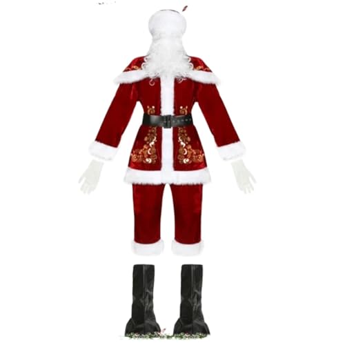 GIYXHU Weihnachtsmannkostüm Rote Deluxe-Samt-Weihnachtskostüme, Familienpaare, Weihnachtsmann-Kostüme, Cosplay, Weihnachtskleidung, Erwachsenenkleid, Damen-Set(M,Men's suit) von GIYXHU