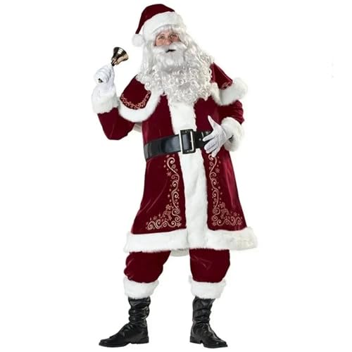 GIYXHU Weihnachtsmannkostüm Santa Claus Cosplay Kostüm Rot Deluxe Samt Fancy Weihnachten Set Männer Familie Anzug Erwachsene Neujahr Party requisiten(3XL,12 PCS) von GIYXHU