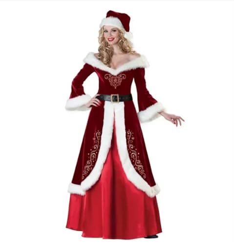 GIYXHU Weihnachtsmannkostüm Weihnachten Cosplay Kostüm Santa Claus Anzug Deluxe Uniform Samt Rotes Kleid for Frauen Mann Erwachsene Rolle Spielen Party set(XL,Women Style B) von GIYXHU