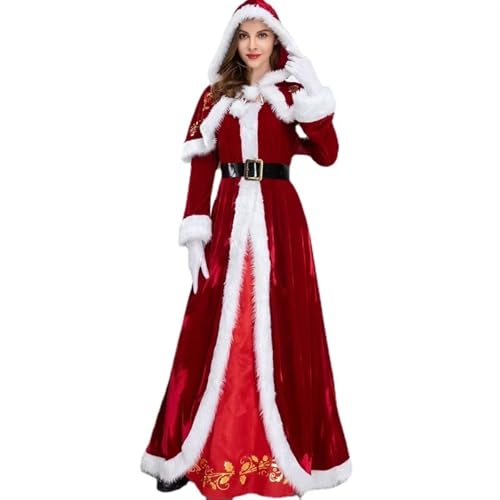 GIYXHU Weihnachtsmannkostüm Weihnachten Cosplay Kostüm Santa Claus Anzug Deluxe Uniform Samt Rotes Kleid for Frauen Mann Erwachsene Rolle Spielen Party set(XXL,Women Style A) von GIYXHU