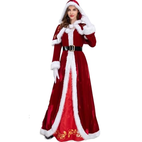 GIYXHU Weihnachtsmannkostüm Weihnachten Santa Claus Cosplay Kostüm Rot Samt Dame Elegante Lange Kleid Karneval Party Neue Jahr Leistung for Mann Frau(3XL,Woman 2) von GIYXHU