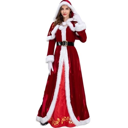 GIYXHU Weihnachtsmannkostüm Weihnachten Santa Claus Cosplay Kostüm Rot Samt Dame Elegante Lange Kleid Karneval Party Neue Jahr Leistung for Mann Frau(L,Woman 2) von GIYXHU