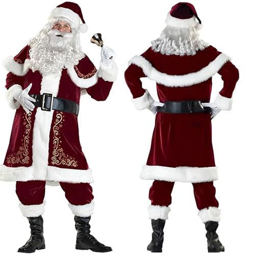 GIYXHU Weihnachtsmannkostüm Weihnachtsmann-Kostüm, Anzug for Männer, Paare, Deluxe-Weihnachtsmann-Kleid aus rotem Samt, Weihnachtskostüme for Frauen, Urlaub, Party, Cosplay-Outfit(M,Men) von GIYXHU