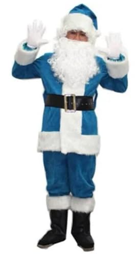 GIYXHU Weihnachtsmannkostüm Weihnachtsmann-Kostüm for Erwachsene und Kinder, 10-teilig, komplett, for Weihnachten, Karneval, Party, Rollenspiel(L,Blue for men) von GIYXHU