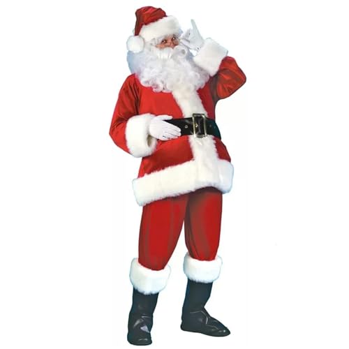 GIYXHU Weihnachtsmannkostüm Weihnachtsmann-Kostüm for Herren, Weihnachtsmann-Anzug, Erwachsene, Deluxe, professionelles Weihnachtsmann-Outfit, Weihnachts-Cosplay-Plüschkostüm(3XL,Christmas 7 pcs) von GIYXHU