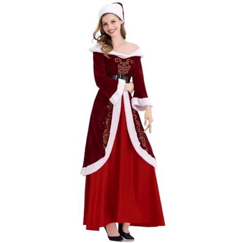 Weihnachtsmannkostüm Weihnachtsmann-Kostüm, Rot, Deluxe-Samt, Weihnachtskostüme, Familienpaare, Weihnachtsmann-Kostüme, Cosplay, Weihnachtskleidung, Erwachsene, Kleid, Damen-Set(4XL,Women's suit) von GIYXHU