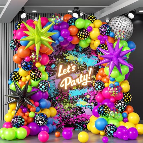 147pcs Neon Balloon Arch Kit, Neon Party Decorations with Yellow Hot Pink Lime Green Orange Blue Neon Balloons for Back to 80S 90S Glow in the Dark Birthday Decorations von GIZIUXNE