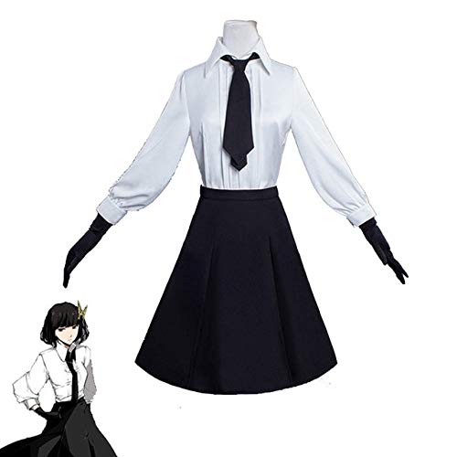 Akiko Yosano Cosplay Kostüm Bungo Streunende Hunde Cosplay T-Shirt + Rock + Krawatte + Perücke komplettes Set Schuluniform Halloween Kostüm Frauen L Set A. von GJBXP