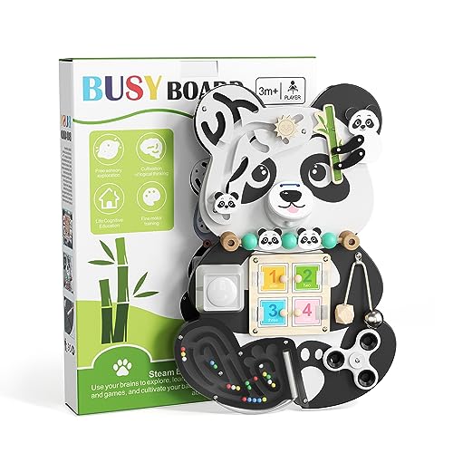 GJCrafts Montessori Beschäftigungsbrett 9-in-1 Panda Sensorisches Aktivitätsbrett Lernspielzeug für Babys und Kleinkinder Pädagogisches Sensorik-Spielzeug Busy Board Holzspielzeug von GJCrafts