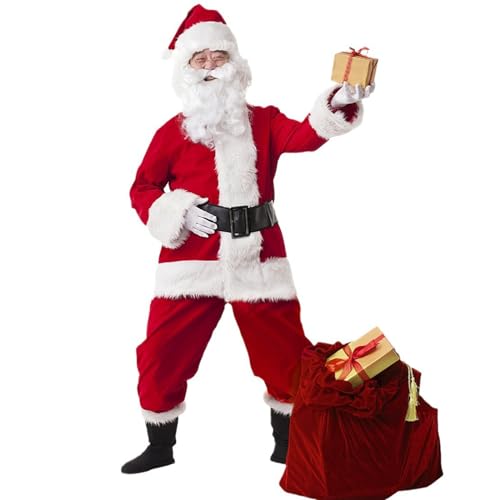 GJPINGA Weihnachtsmann-Kostüm für Herren, Kostüm für Herren, Anzug für Erwachsene, Herrenkostüm, Jacke für Herren, leuchtend roter Flanellanzug mit Handschuhen A,M von GJPINGA