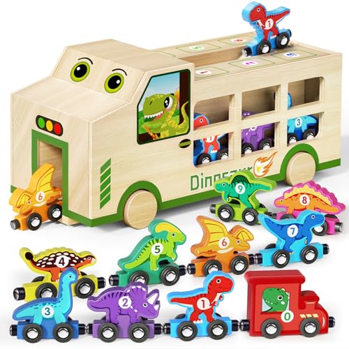 GJZZ Dinosaurier-Truck aus Holz & 10 magnetische Holz-Dinosaurier-Zug Set | Montessori STEM Spielzeug für Kinder 2–5 Jahre | Lernspielzeug für Kleinkinder, Geburtstagsgeschenke für Jungen und Mädchen GJZZ Dinosaurier-Truck aus Holz & 10 magnetische Holz-Dinosaurier-Zug Set | Montessori STEM Spielzeug für Kinder 2–5 Jahre | Lernspielzeug für Kleinkinder, Geburtstagsgeschenke für Jungen und Mädchen von GJZZ