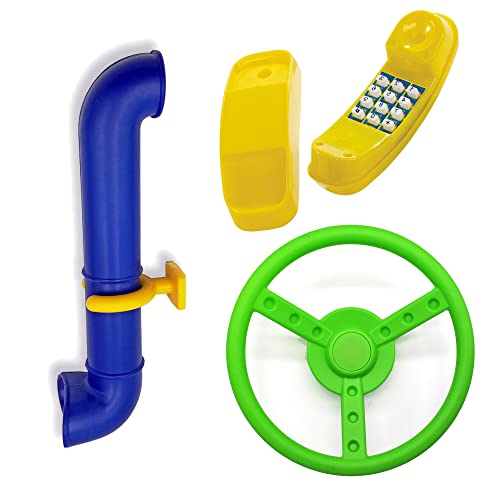 GK Zubehör-Set z.B. für Spielturm mit blauem Periskop, gelbem Telefon und Steuer-/ Lenkrad in der Farbe (apfelgrün) von GK