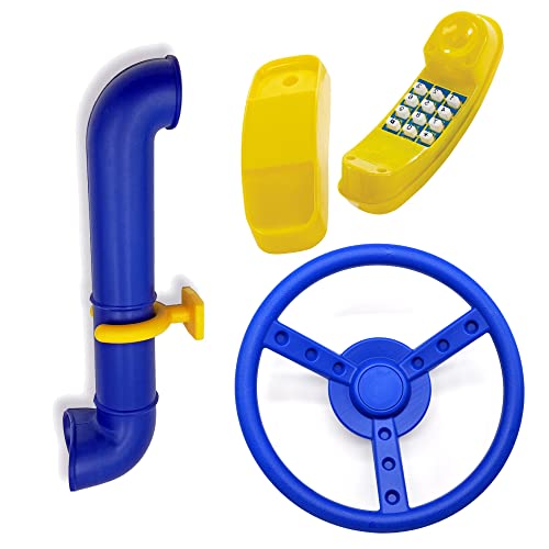 GK Zubehör-Set z.B. für Spielturm mit blauem Periskop, gelbem Telefon und Steuer-/ Lenkrad in der Farbe (blau) von GK
