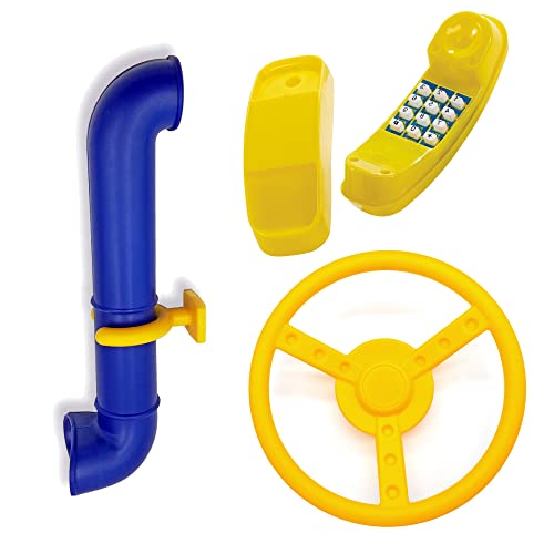 GK Zubehör-Set z.B. für Spielturm mit blauem Periskop, gelbem Telefon und Steuer-/ Lenkrad in der Farbe (gelb) von GK