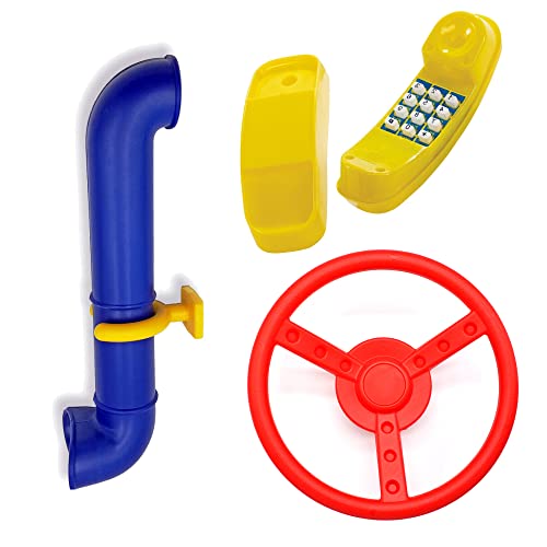 GK Zubehör-Set z.B. für Spielturm mit blauem Periskop, gelbem Telefon und Steuer-/ Lenkrad in der Farbe (rot) von GK