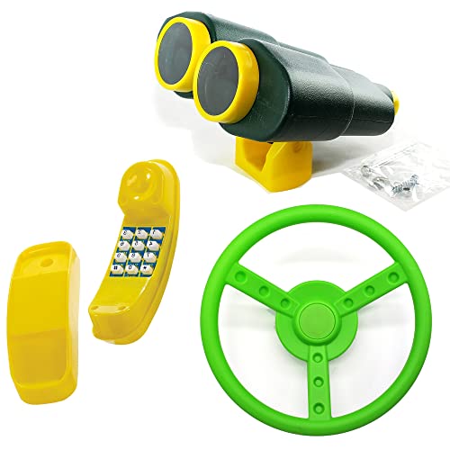 GK Zubehör-Set z.B. für Spielturm mit gelbem Telefon, grünem Fernglas XL und Steuer-/ Lenkrad in der Farbe (apfelgrün) von GK