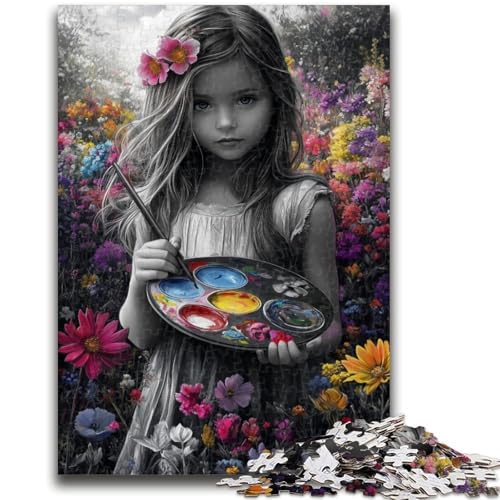 1000-teiliges Puzzle, Zeichnung eines kleinen Mädchens, 1000-teiliges Puzzle, Lernspiele, Heimdekoration, geeignet für die Schreibtischdekoration (26x38cm) von GKJPOXZJ
