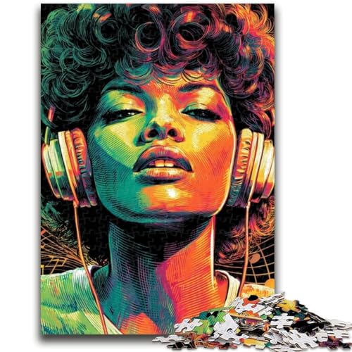 1000-teiliges Puzzle für Erwachsene, Frau mit Kopfhörer-Puzzles, dekomprimierendes intellektuelles Lernspielzeug, perfekte Dekoration (38x26cm) von GKJPOXZJ