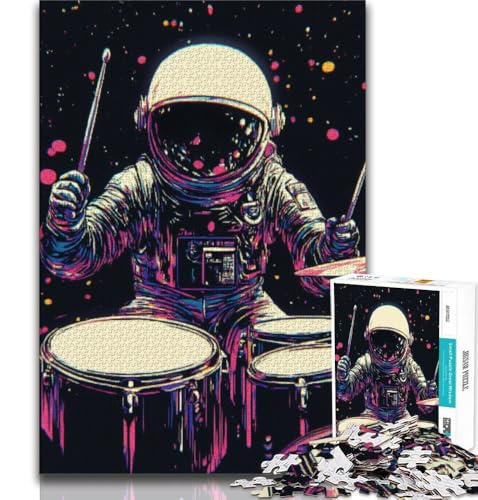 1000-teiliges Puzzle für Erwachsene, Geschenke, Astronaut spielt Schlagzeug, hilft dem Gehirn, süchtig machendes Spielzeug zu trainieren, um Geduld zu fördern und das Gedächtnis zu verbessern, 75x50cm von GKJPOXZJ