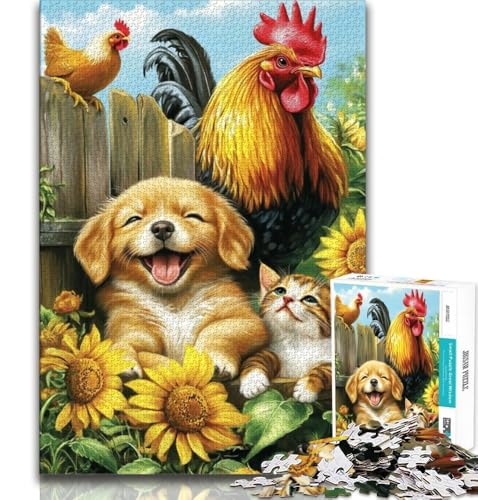 1000-teiliges Puzzle für Erwachsene, Geschenke, Bauernhof, Katze und Hund, hilft dem Gehirn, süchtig machendes Spielzeug zu trainieren, um Geduld zu fördern und das Gedächtnis zu verbessern, 75x50cm von GKJPOXZJ
