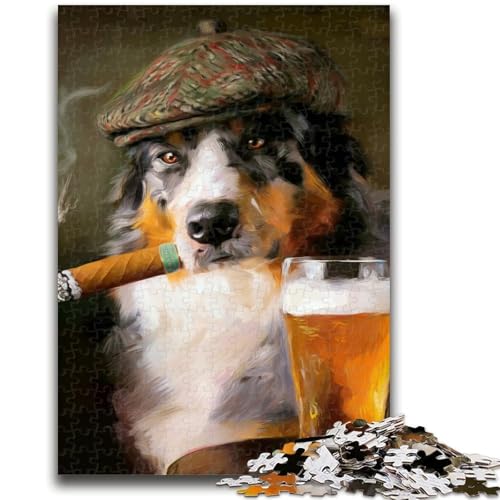 1000-teiliges Puzzle für Erwachsene, Geschenke zum Thema „Australischer Schäferhund raucht“, Teenager-Puzzle, Familienunterhaltungsspielzeug mit passendem Poster und Quizblatt (26x38cm) von GKJPOXZJ