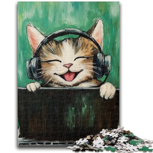 1000-teiliges Puzzle für Erwachsene, Katze hört Musik, Teenager-Puzzle, Geburtstagsgeschenk, Geschenke, Wandkunst für Kinder ab 14 Jahren (50x75cm) von GKJPOXZJ