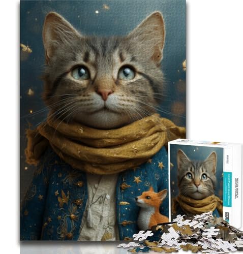 1000-teiliges Puzzle für Erwachsene und Jugendliche, „Der kleine Prinz“ als Katze, zum Stressabbau und zum Zeitvertreib zu Hause, mit passendem Poster und Quizblatt, 38x26cm von GKJPOXZJ