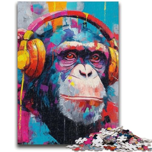 1000-teiliges Puzzle für Erwachsene und Jugendliche, AFFE mit Kopfhörern, 1000-teiliges Puzzle, Spielzeug, Lernspiele, Stressabbau, einzigartige Geburtstags- und Geschenkideen (38x26cm) von GKJPOXZJ