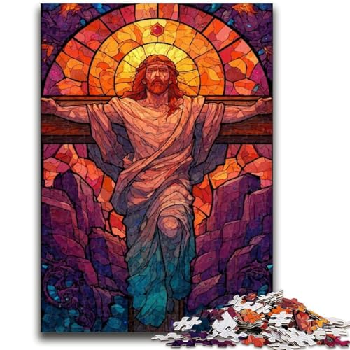 1000-teiliges Puzzle für Erwachsene und Jugendliche, Buntglas-Jesus-Puzzle für Erwachsene, Quizspiel, Wanddekoration, einzigartige Geburtstags (75x50cm) von GKJPOXZJ