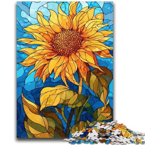 1000-teiliges Puzzle für Erwachsene und Jugendliche, Buntglas-Sonnenblumen-Puzzle, ganze Familie, geeignet für Kinder ab 14 Jahren, (38x26cm) von GKJPOXZJ