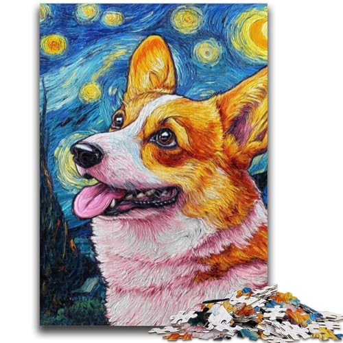 1000-teiliges Puzzle für Erwachsene und Jugendliche, Corgi unter dem Nachthimmel, Puzzles für Teenager, Zeitvertreib zu Hause mit passendem Poster und Quizblatt (26x38cm) von GKJPOXZJ