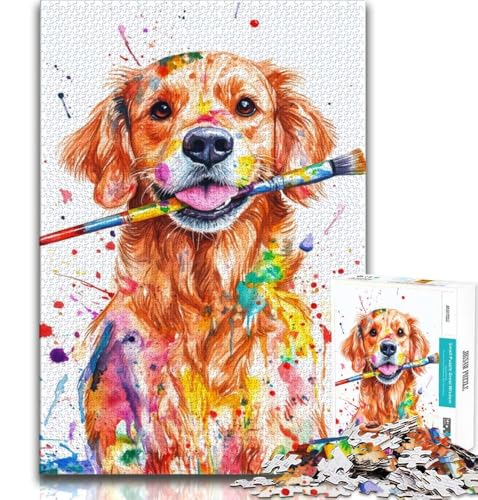 1000-teiliges Puzzle für Erwachsene und Jugendliche, Golden Retriever-Maler, anspruchsvolles Spielspielzeug, ganze Familie, 38x26cm 1000-teiliges Puzzle für Erwachsene und Jugendliche, Golden Retriever-Maler, anspruchsvolles Spielspielzeug, ganze Familie, 38x26cm von GKJPOXZJ