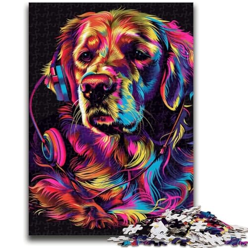 1000-teiliges Puzzle für Erwachsene und Jugendliche, Golden Retriever mit Kopfhörer-Puzzle, ganze Familie, geeignet für Kinder ab 14 Jahren, (50x75cm) von GKJPOXZJ