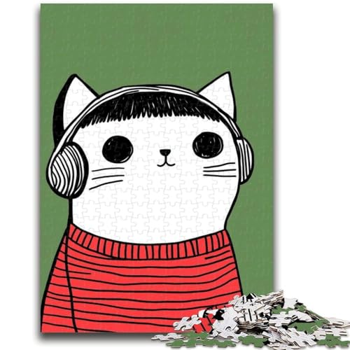 1000-teiliges Puzzle für Erwachsene und Jugendliche, Katze mit Kopfhörer-Puzzles, pädagogisches Spielzeug zum Stressabbau, tolle Geschenke und Spielzeuge (50x75cm) von GKJPOXZJ