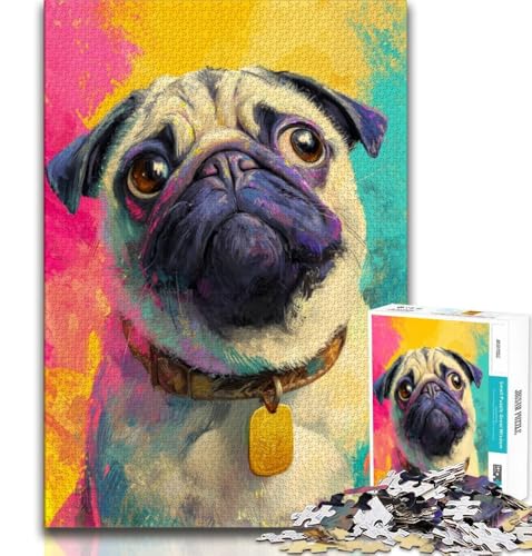 1000-teiliges Puzzle für Erwachsene und Jugendliche, Mops, Lernspiele, Heimdekoration, Lernspiel für Geburtstag, Weihnachten, 38x26cm von GKJPOXZJ