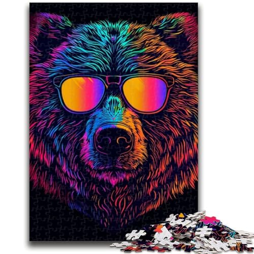 1000-teiliges Puzzle für Erwachsene und Jugendliche, Neonbär mit Sonnenbrille, Erwachsenenpuzzle, Lernspielzeug und Spiele für Erwachsene und Jugendliche, (38x26cm) von GKJPOXZJ