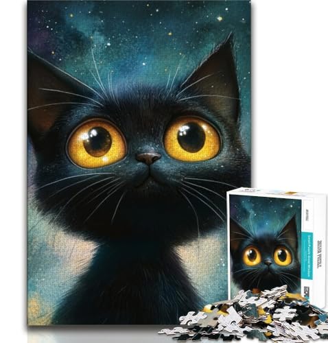 1000-teiliges Puzzle für Erwachsene und Jugendliche, Schwarze Katze in der Stadt, Stressabbau, Staycation, Zeitvertreib, Heimdekoration, Spielzeug, 38x26cm von GKJPOXZJ