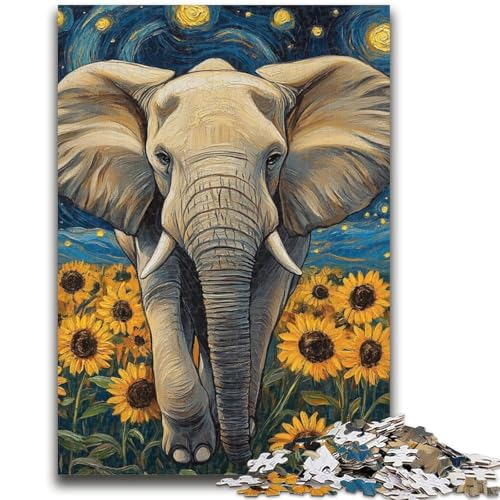 1000-teiliges Puzzle für Erwachsene und Jugendliche, Sonnenblumen-Elefant, 1000 Teile für Jugendliche, Quizspiel ganze Familie (38x26cm) von GKJPOXZJ