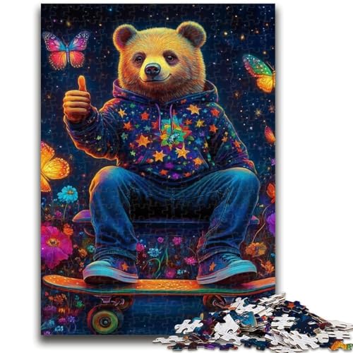 1000-teiliges Puzzle für Erwachsene und Jugendliche, Teddybär-Skateboard-Puzzle für Teenager, Geburtstagsgeschenkidee für Erwachsene, Familienspiel und Hobby (50x75cm) von GKJPOXZJ