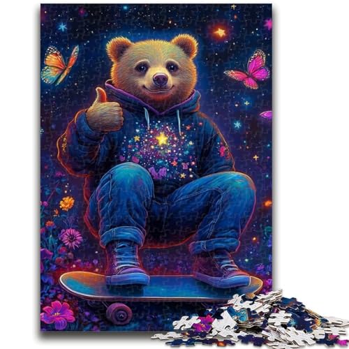 1000-teiliges Puzzle für Erwachsene und Jugendliche, Teddybär-Skateboard-Puzzles, anspruchsvolle Spielgeschenke, ganze Familie (50x75cm) von GKJPOXZJ