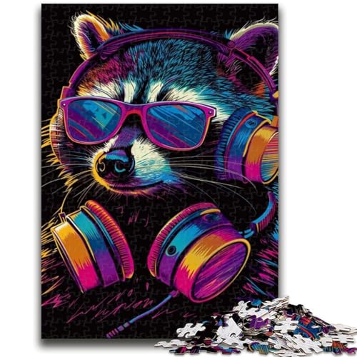 1000-teiliges Puzzle für Erwachsene und Jugendliche, Waschbär mit Kopfhörer-Puzzles, Lernspiele, Heimdekoration, geeignet für die Schreibtischdekoration (26x38cm) von GKJPOXZJ