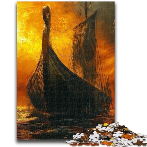 1000-teiliges Puzzle für Erwachsene und Jugendliche, Wikinger-Drakkar-Boot, 1000-teiliges Puzzle, anspruchsvolles Spielgeschenk, ganze Familie (38x26cm) von GKJPOXZJ
