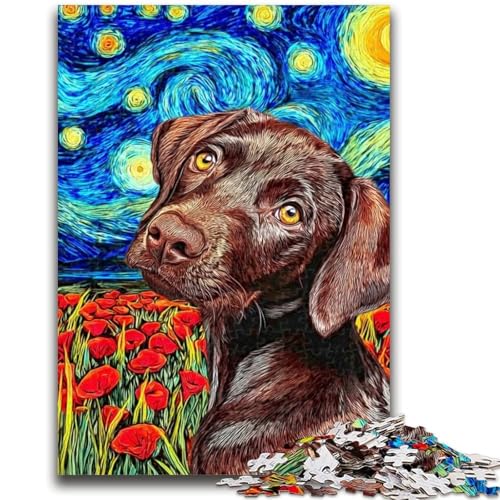 1000-teiliges Puzzle für Erwachsene und Jugendliche, brauner Hund unter dem Nachthimmel, 1000 Teile für Teenager, Quizspiel ganze Familie (38x26cm) von GKJPOXZJ
