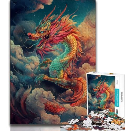 1000-teiliges Puzzle für Erwachsene und Jugendliche, chinesischer Drache, „Staycation Kill Time“, mit passendem Poster und Quizblatt, 38x26cm von GKJPOXZJ