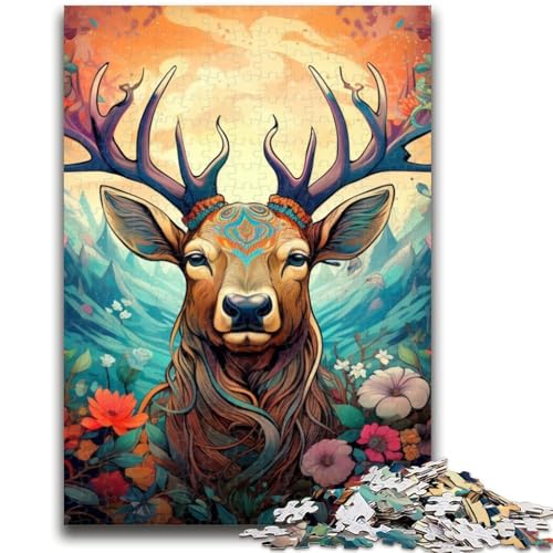 1000-teiliges Puzzle für Erwachsene und Jugendliche, psychedelisches Hirsch-Kunst-Puzzle, Familienunterhaltungsspielzeug mit passendem Poster und Quizblatt (50x75cm) von GKJPOXZJ