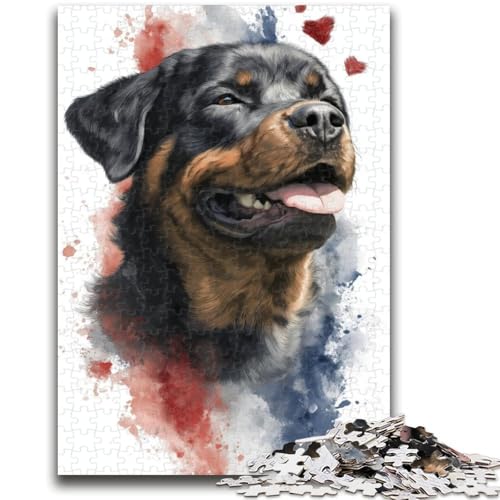 1000-teiliges Puzzle für Erwachsene und Teenager, Aquarell-Rottweiler-Puzzles für Erwachsene, Lernspiele für die ganze Familie, Heimdekoration, Geschenk (38x26cm) von GKJPOXZJ