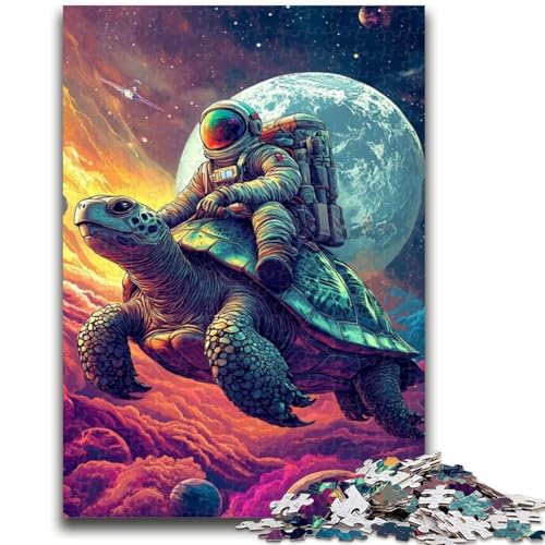 1000-teiliges Puzzle für Erwachsene und Teenager, Astronaut reitet auf Einer Schildkröte, Puzzles für Teenager, dekomprimierendes intellektuelles Lernspielzeug, perfekte Dekoration (38x26cm) von GKJPOXZJ